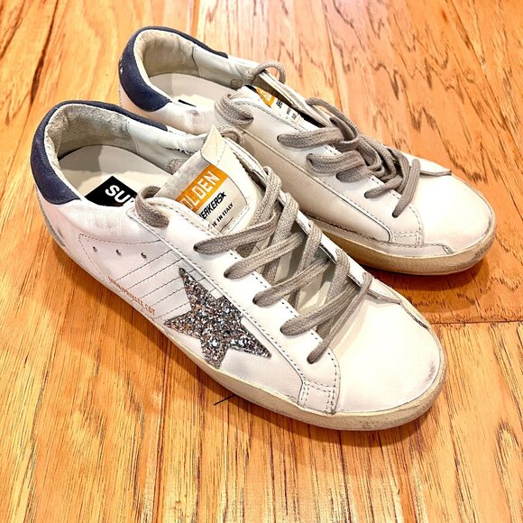 NWB Golden Goose Private Edition SuperStar Sneakers EU 38 Silver Glitter Star - Picture 1 of 11